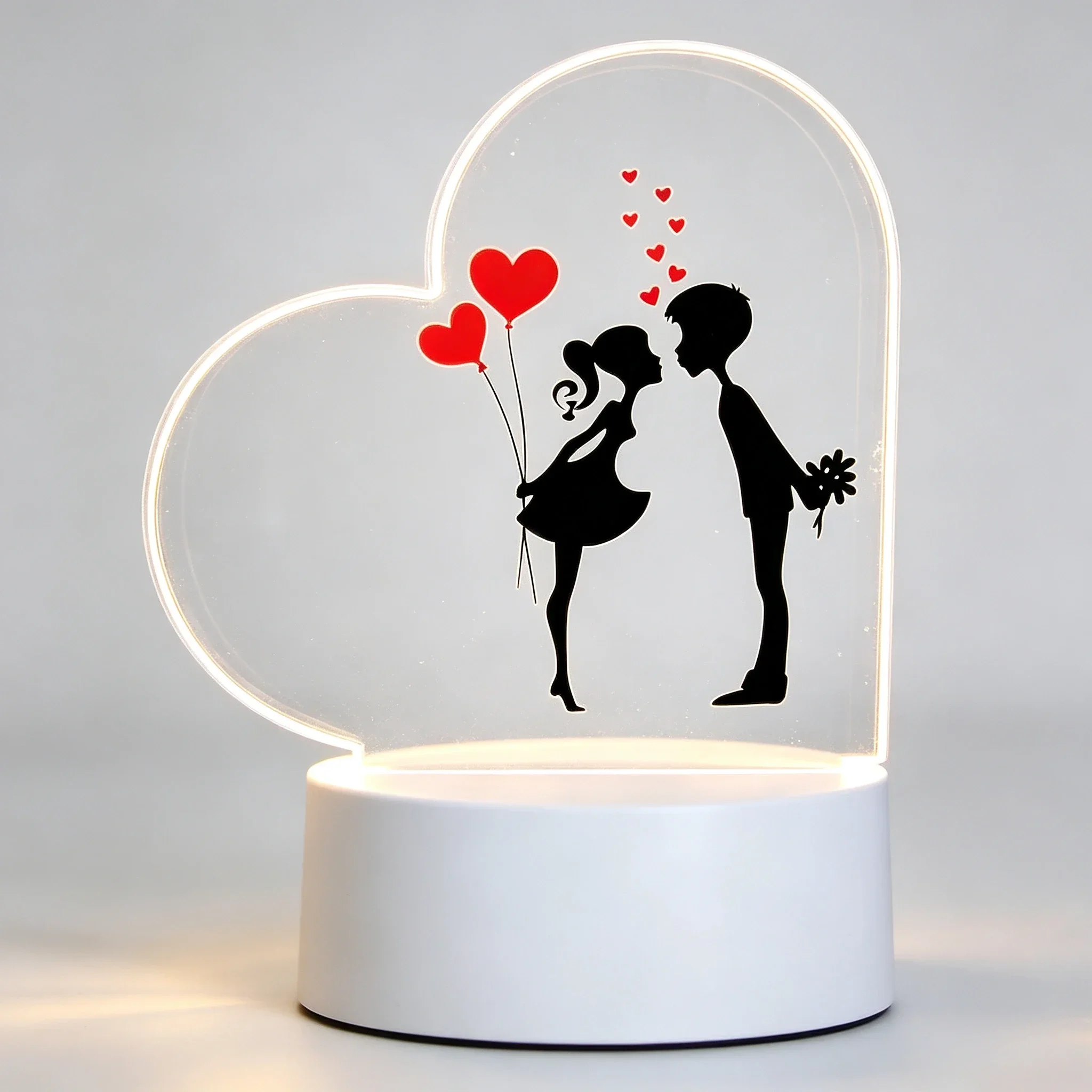 Led Balloon Light - Heart Acrylic 3D Night Light Kissing