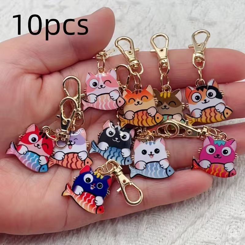 Event Party - 10pcs alloy printed cat keychain, suitable