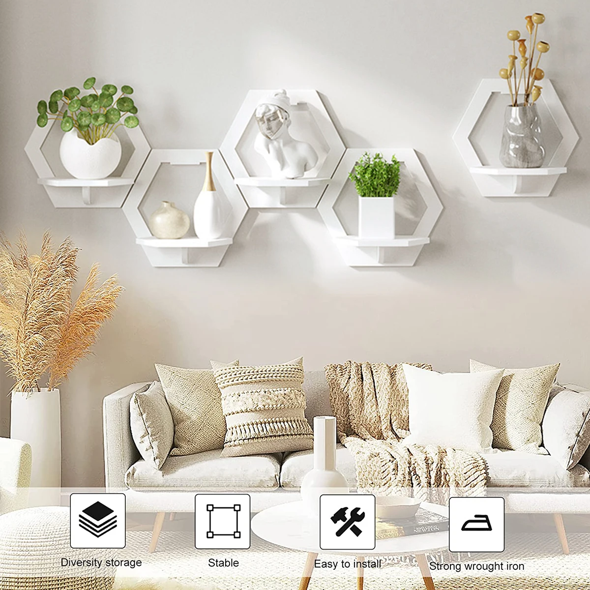 3Pcs Hexagon Wall Shelf Punch  - Flower Wall Panel review and price