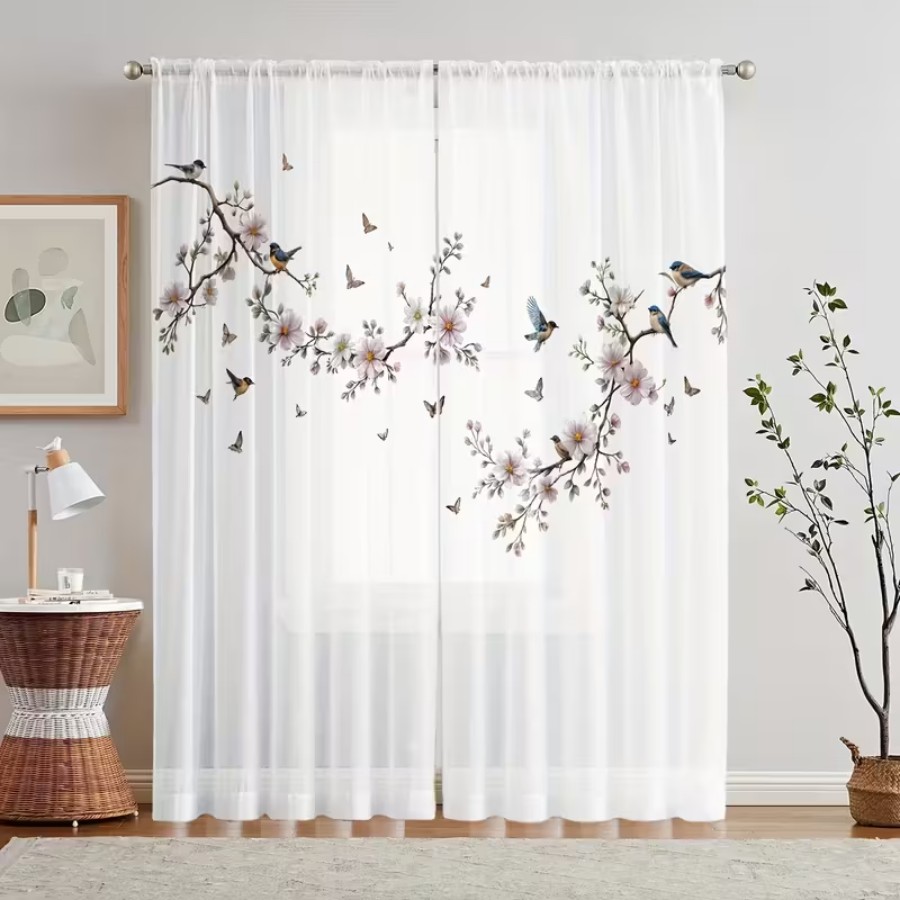 2PCS Digital Print Sheer Curta - Flower Wall Panel review and price